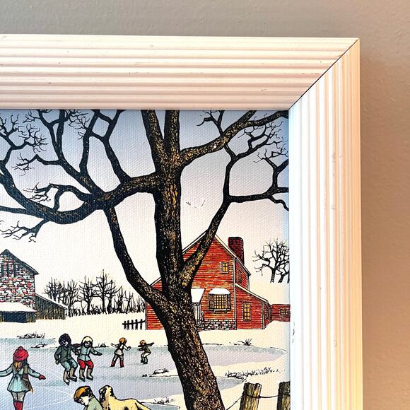 H. Hargrove The Ice Skating Pond Country Scene Framed Oil Painting Canvas Signed - Picture 4 of 15